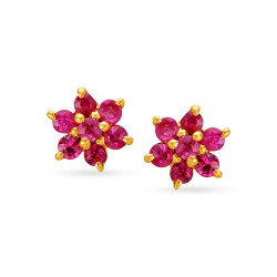 18KT DIAMOND AND RUBY FLORAL STUDS