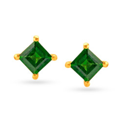 18KT GOLD AND DIAMOND EMERALD STUD EARRINGS