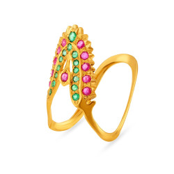 YELLOW GOLD RUBY EMERALD FINGER RING